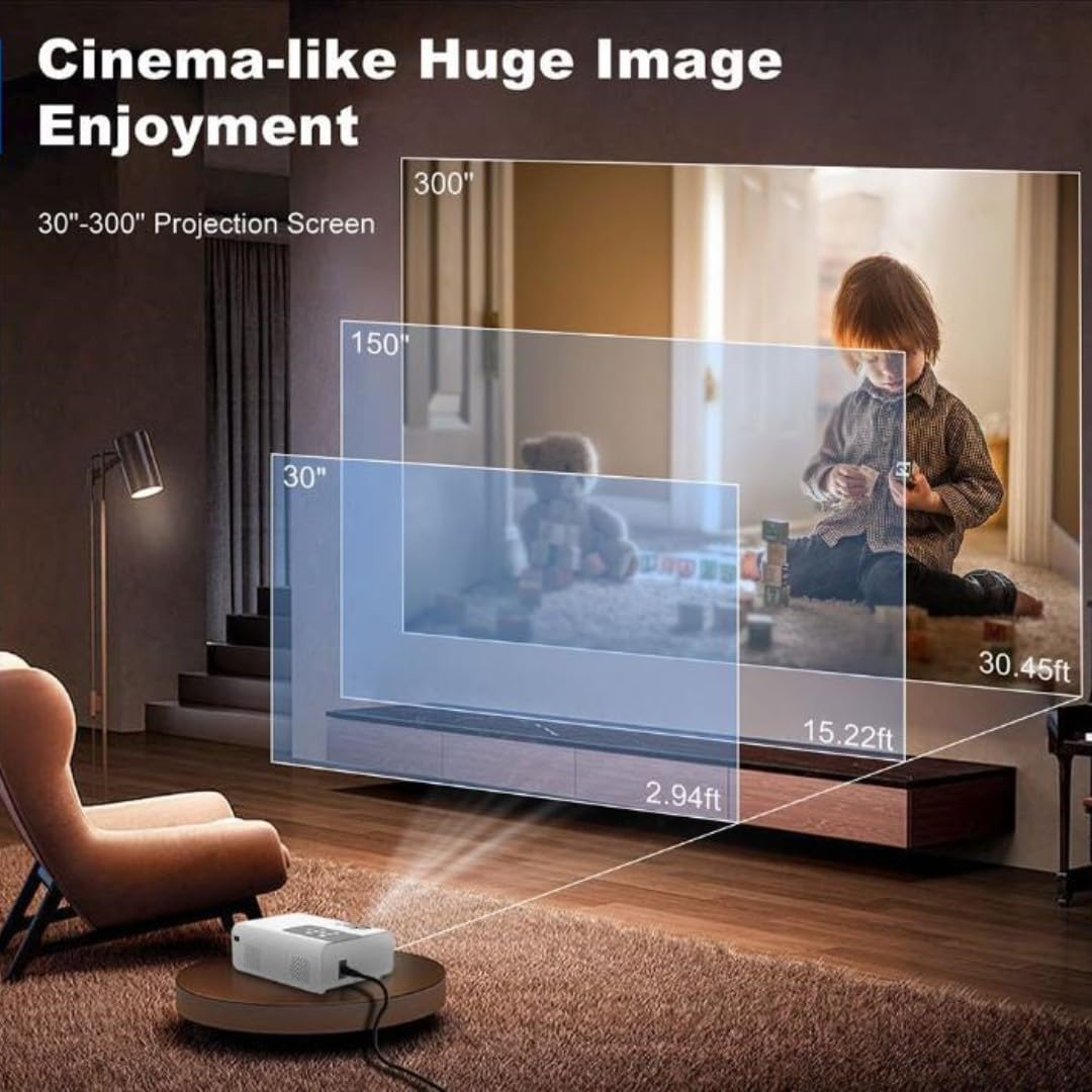 Smart Portable Projector 1080P Full HD - Outdoor Home Theater Movie Projector with HDMI & USB - Compatible with Smartphone, Tablet, Laptop, PC & TV Box (Android) - Perfect for Camping, Backyard Movies & Home Entertainment
