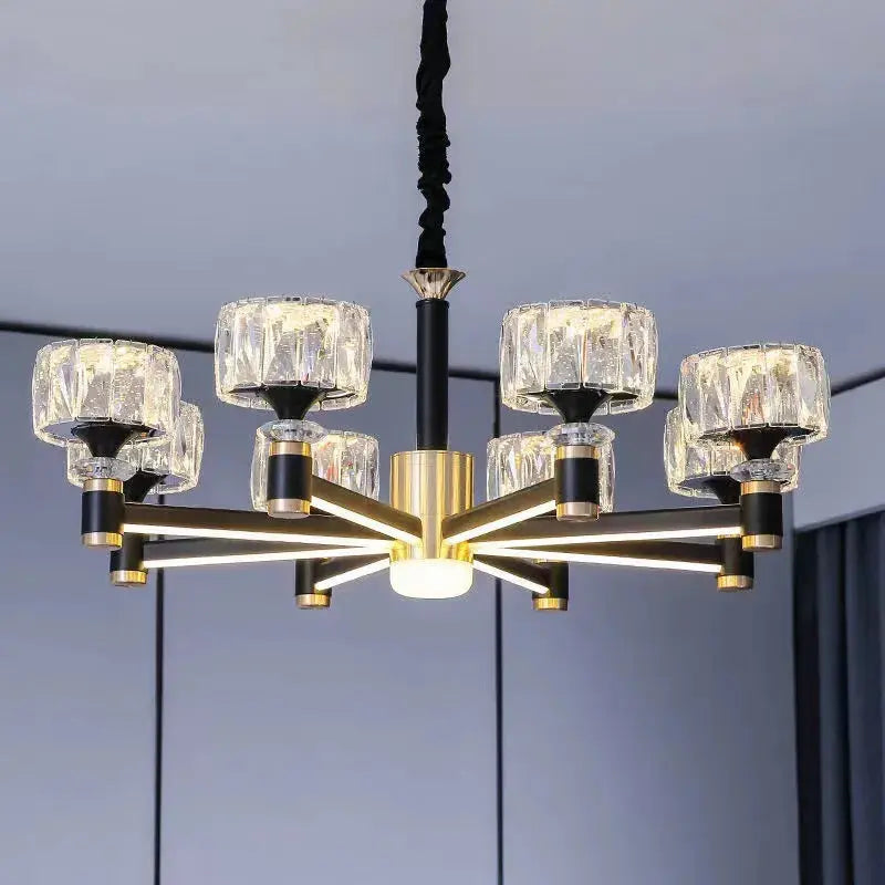 Luxury LED Crystal Chandelier - Black & Gold Modern Ceiling Light Fixture for Dining Room, Bedroom, Living Room, Foyer, and Wedding Decor