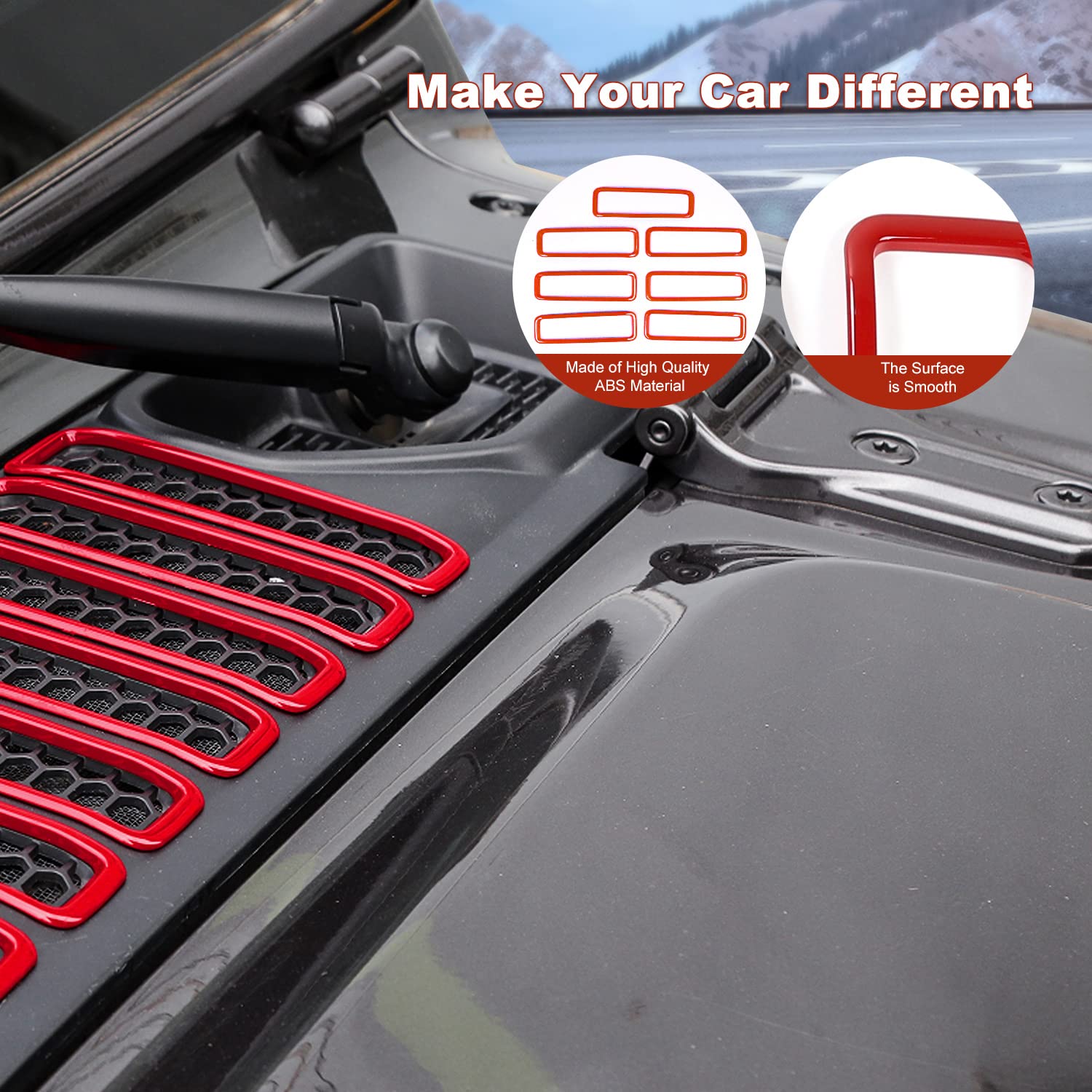 2018-2025 Jeep Wrangler JL JLU & Gladiator JT Hood Vent Cover - Durable Cowl Panel Vent Trim Accessory (Red) | Weatherproof Exterior Upgrade for Off-Road & Daily Driving
