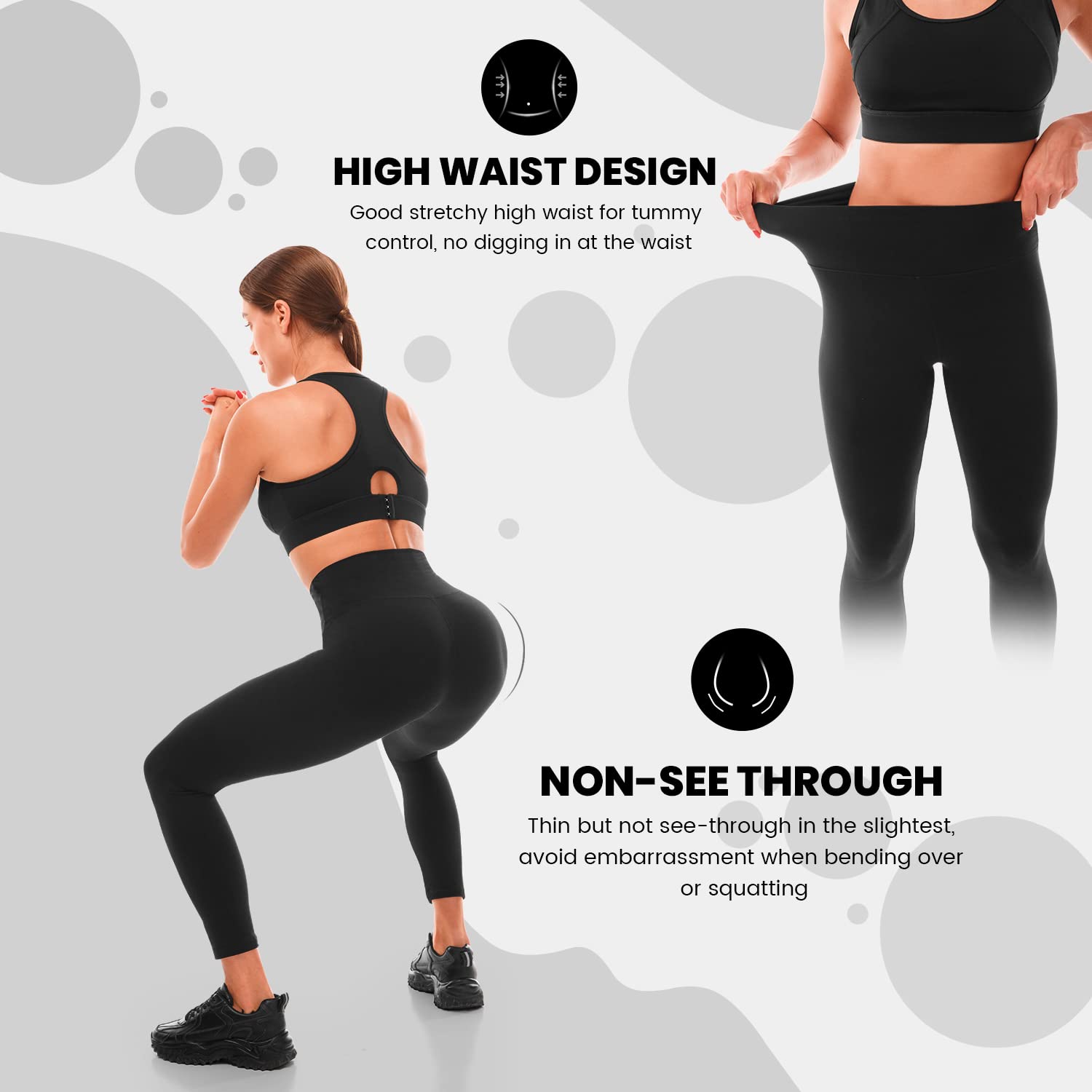 High Waisted Black Leggings for Women - Comfortable Workout & Yoga Pants with Tummy Control - Perfect for Gym, Running, Pilates and Lounge Wear