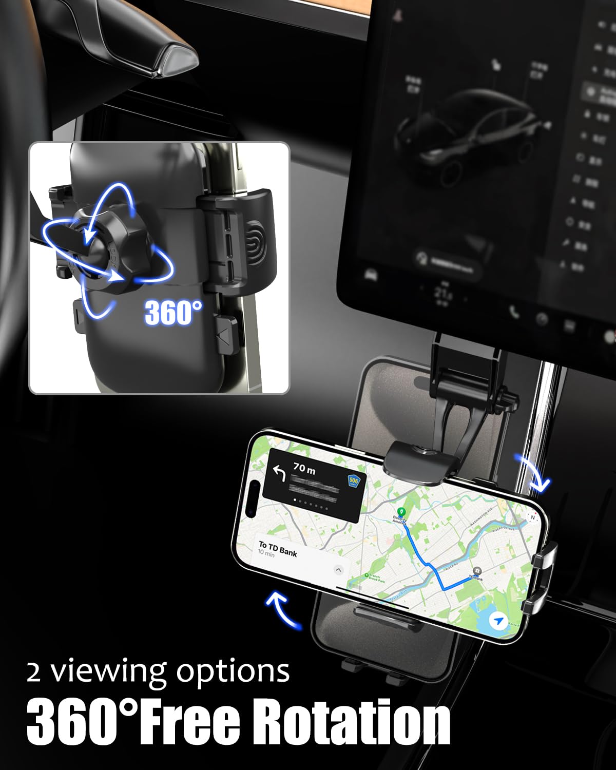 Charchendo Tesla Phone Holder - Secure Adhesive Mount for Tesla Model 3/Y | Compatible with iPhone 15 Pro Max/14/13, Samsung & Android Phones 4-7