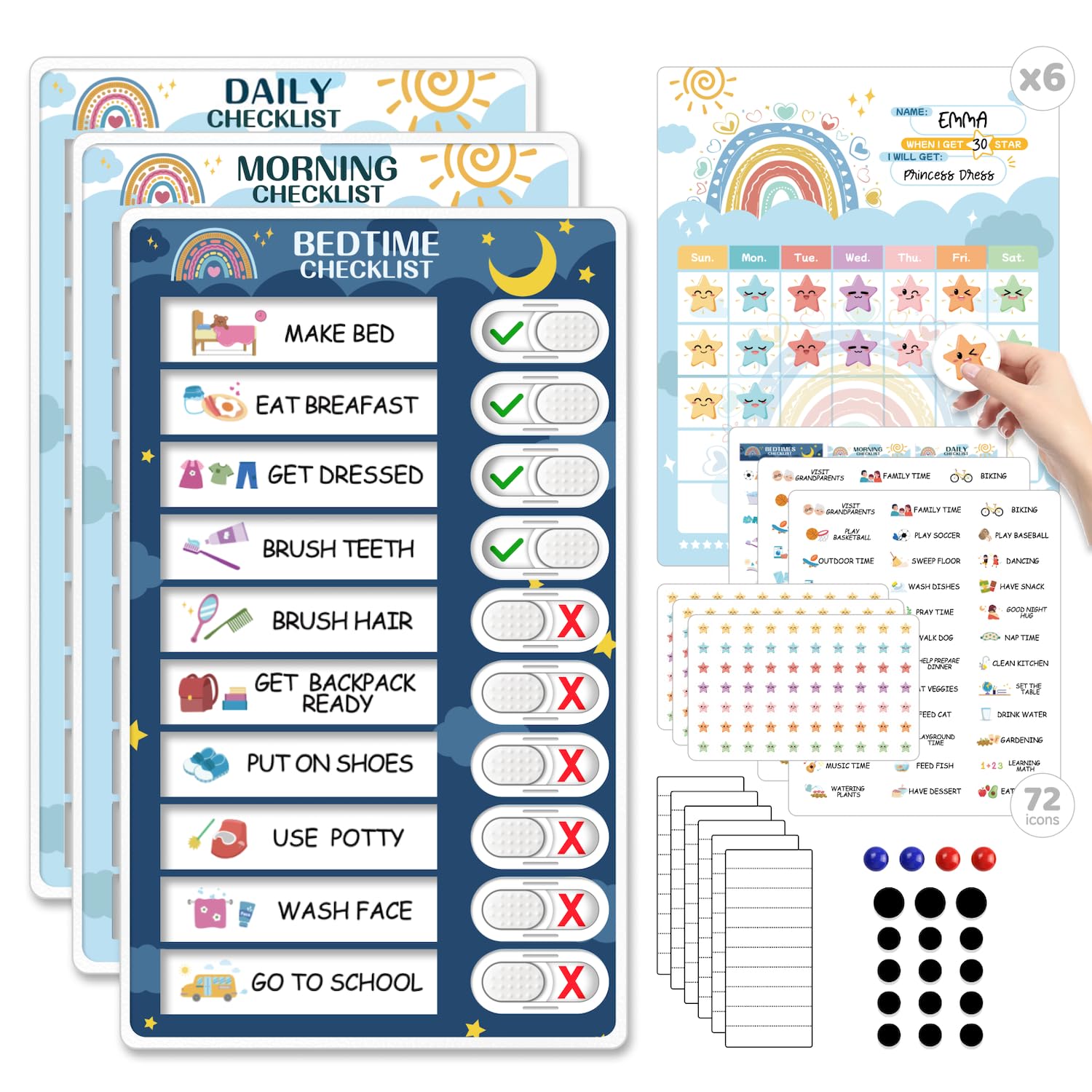 Upgraded 4-in-1 Magnetic Reward Chart for Kids - Reusable Behavior & Chore Chart for Toddlers | Morning & Bedtime Routine Sticker Chart | Perfect for Home, Preschool & Parenting (Ideal for Daily Tasks, Good Behavior Tracking & Positive Reinforcement)