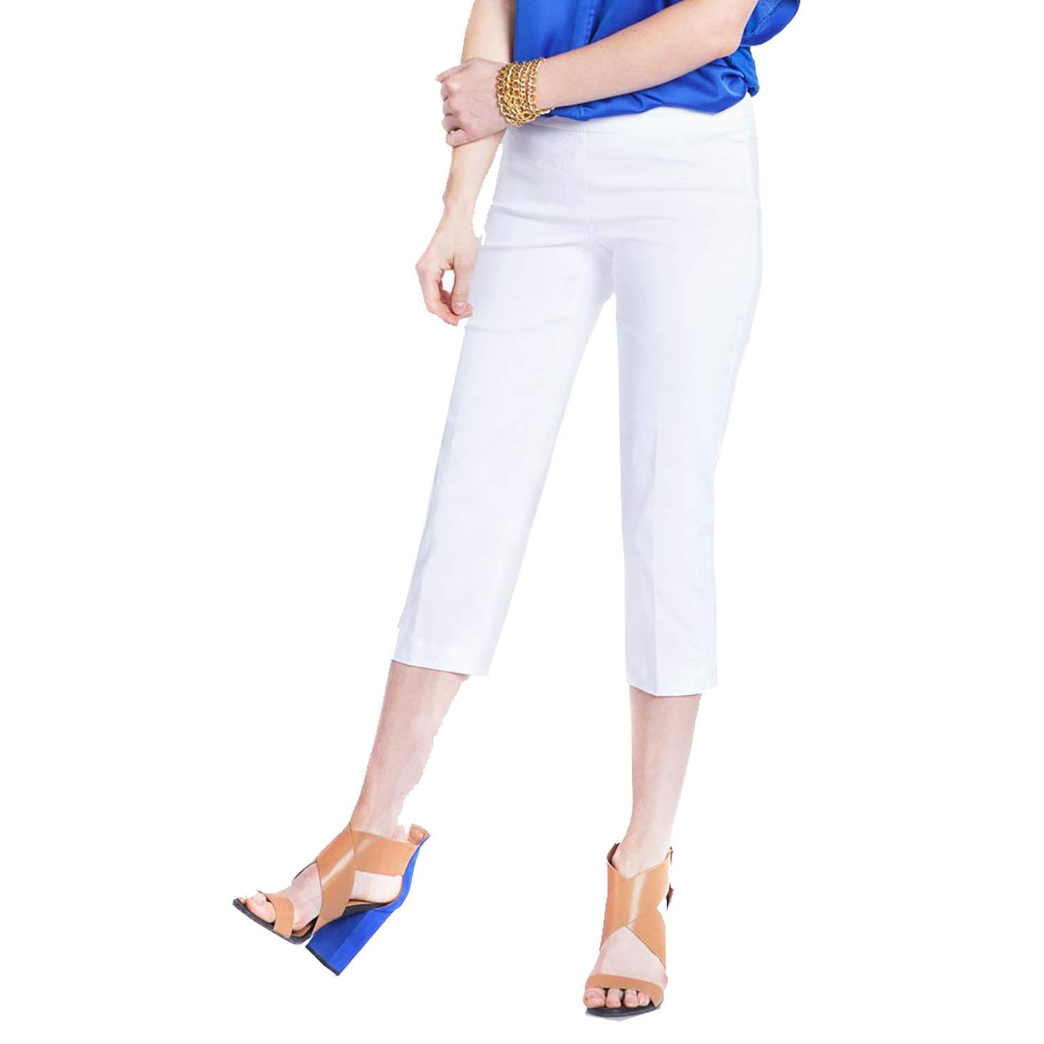 SLIM-SATION Women's Tummy Control Wide Waistband Pull-On Straight Leg Capri Pants - Comfortable Stretchy Workout & Casual Wear for Yoga, Office & Everyday Use