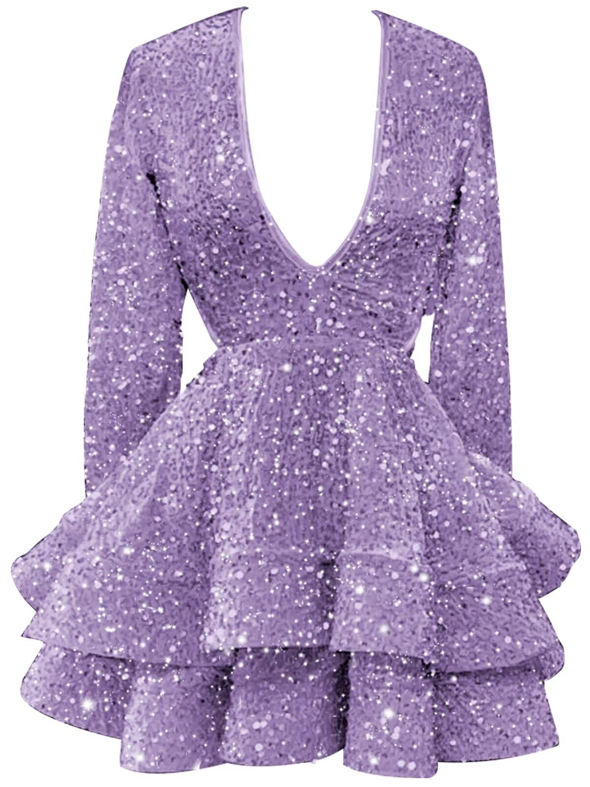 Sparkly Sequin Homecoming Dresses for Teens - V Neck Long Sleeve Short Prom Party Dress for Girls | Perfect for Homecoming, Prom, Quinceañera & Special Occasions