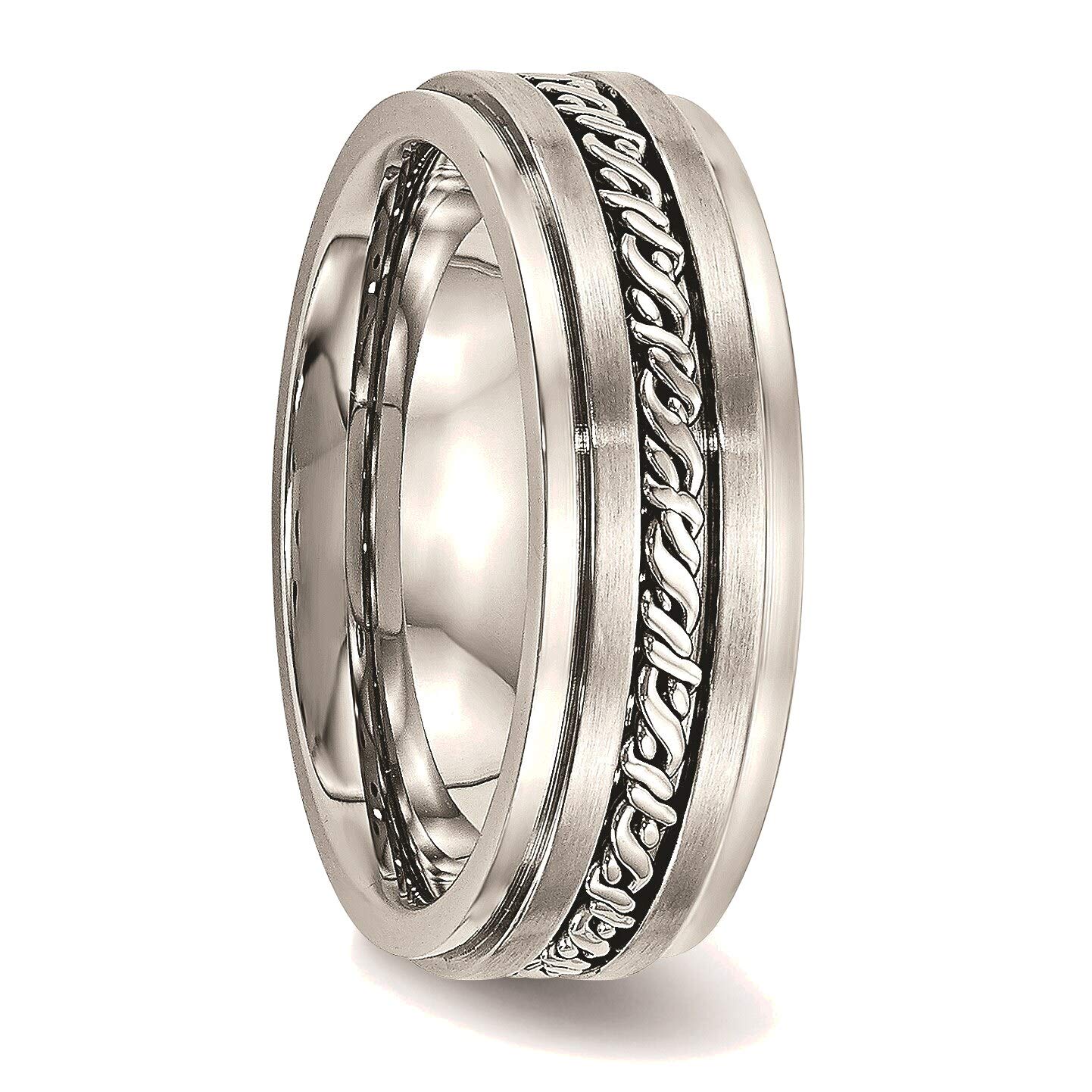 Bonyak Stainless Steel Braided Band Ring - 7mm Brushed & Polished Finish, Size 13 - Durable Wedding Band for Men, Anniversary Gift for Him, Unisex Fashion Jewelry for Everyday Wear