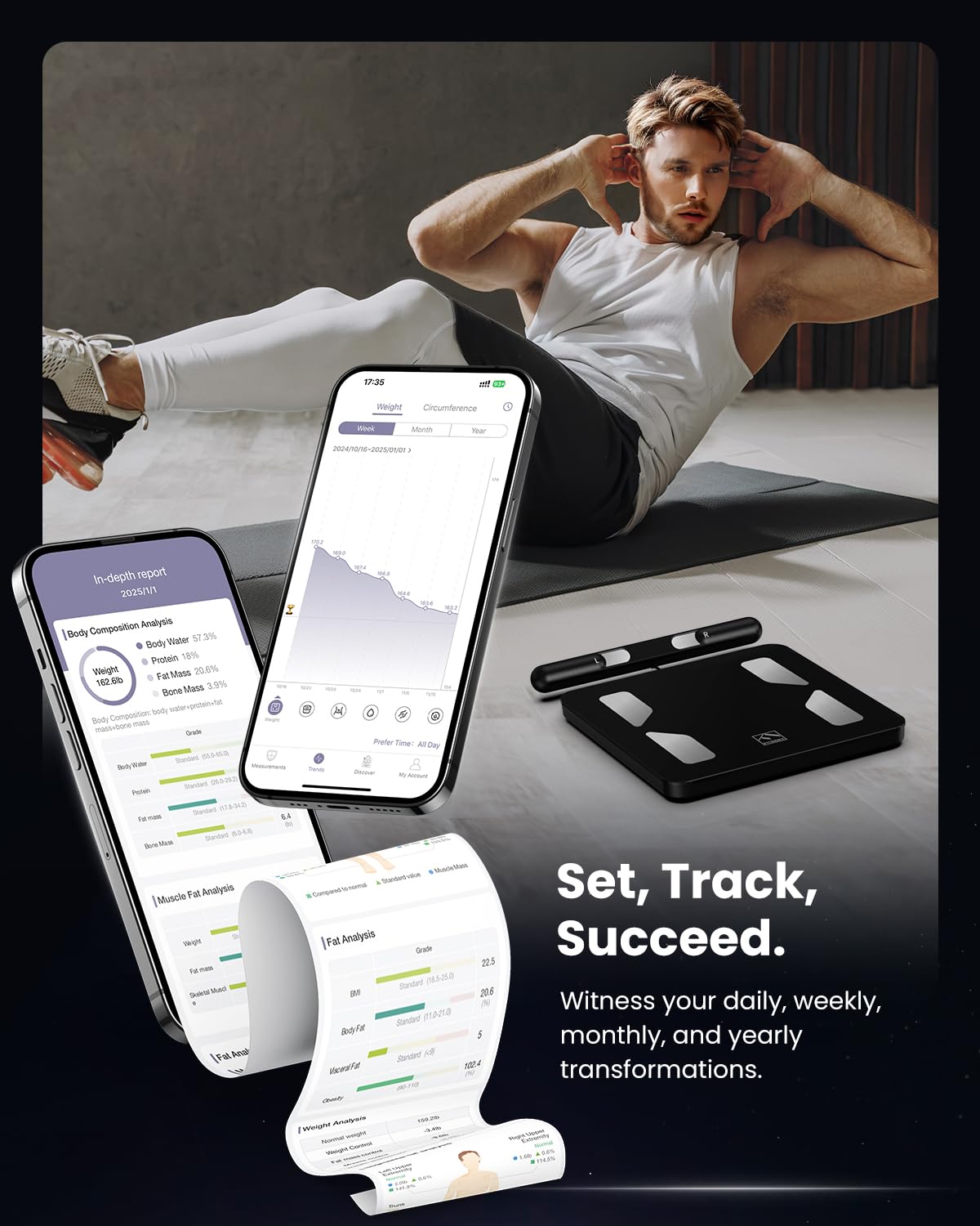 FITINDEX Smart Body Composition Scale - 8 Electrode Digital Bathroom Scale for Weight, BMI, Body Fat, Muscle Mass & 50+ Body Metrics - FSA/HSA Eligible - 400lb Capacity - Perfect for Home Gym, Weight Loss Tracking & Health Monitoring