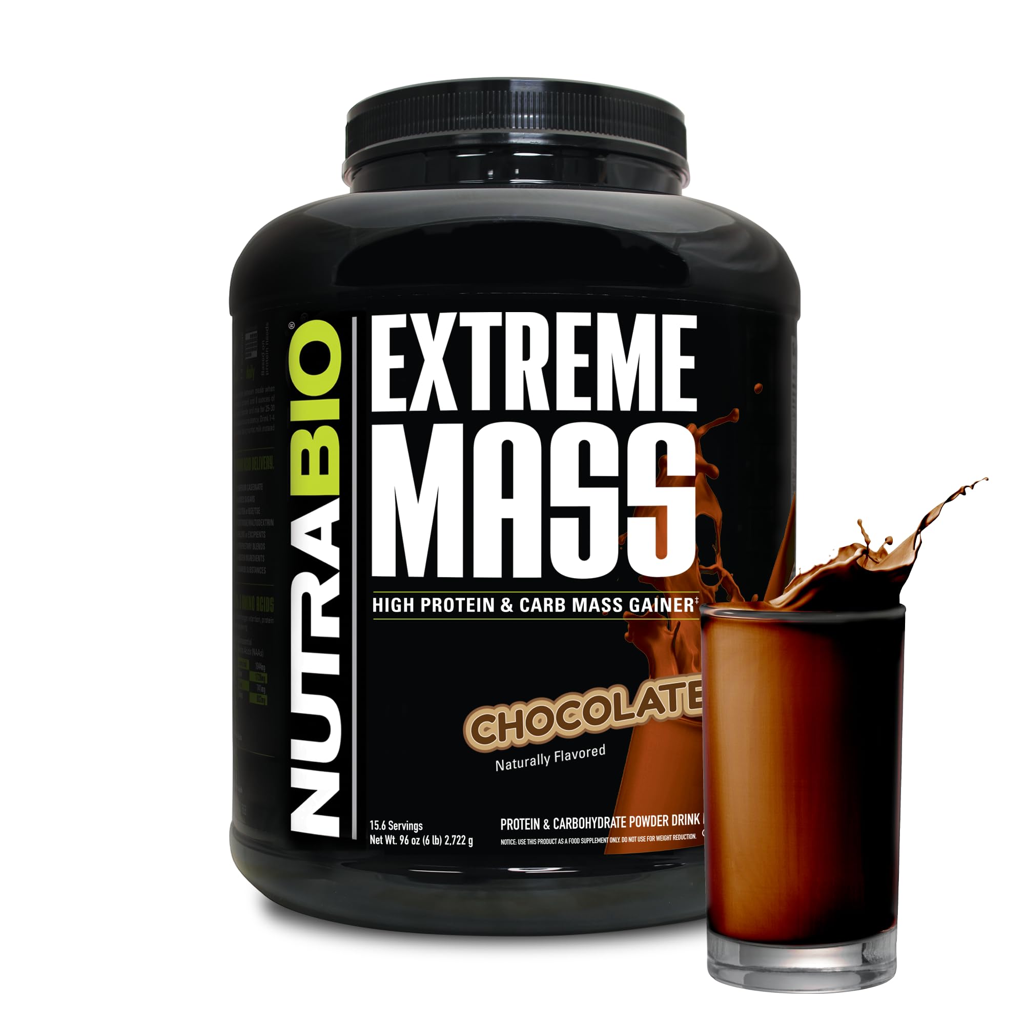 NutraBio Extreme Mass Gainer Protein Powder - 53G Protein per Serving, Clean Weight Gainer for Muscle Growth, Full Spectrum Amino Acids, Chocolate Flavor, 6 Pound - Perfect for Post-Workout Recovery & Bulking Season