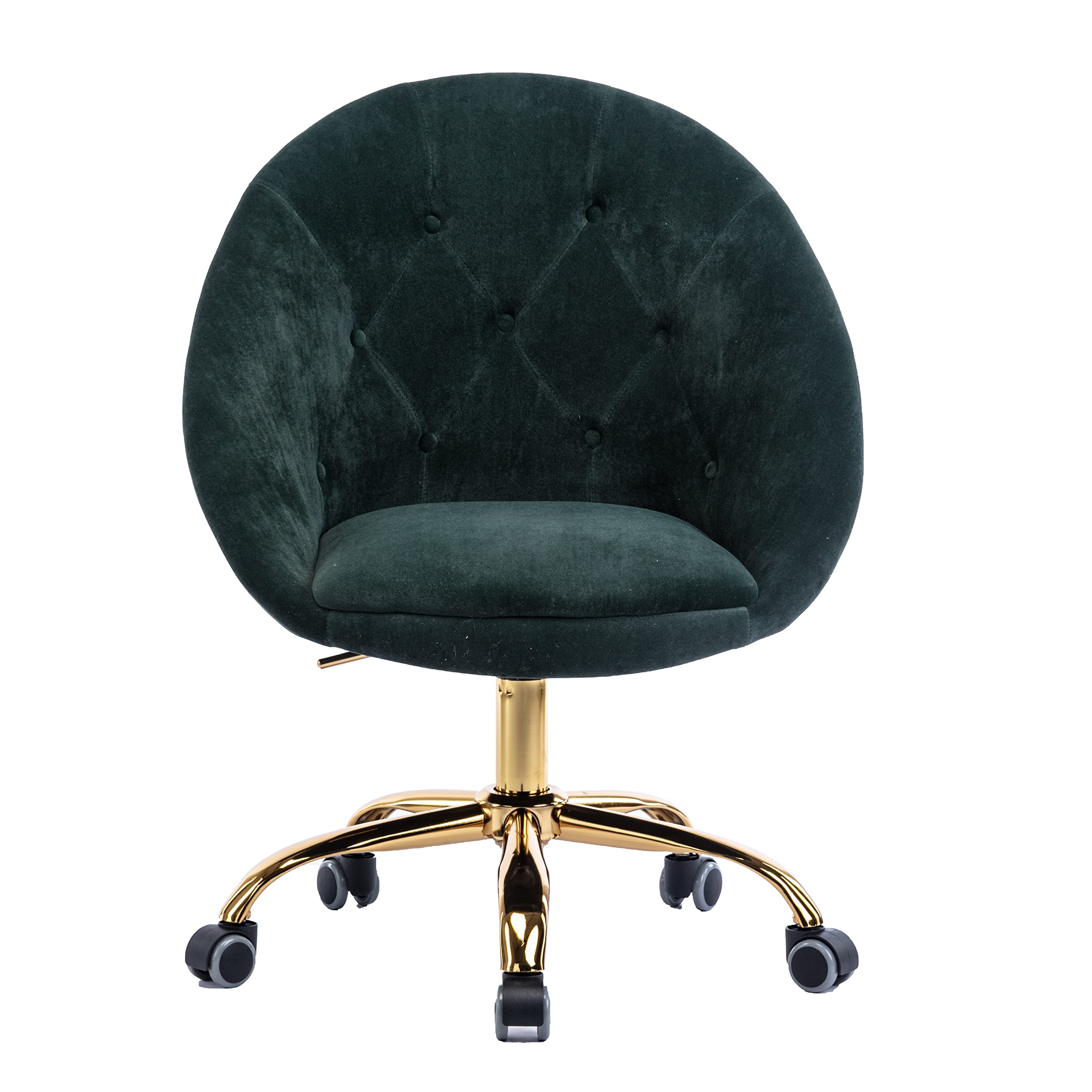 Modern Velvet Home Office Chair with Wheels & Swivel - Adjustable Height Desk Chair for Living Room, Bedroom, Makeup Vanity - Dark Green Ergonomic Task Chair for Work & Study