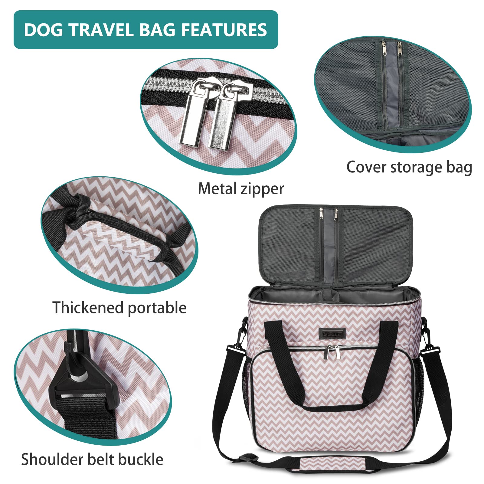 BAGLHER Dog Travel Bag - Durable Pet Carrier with 2 Food Containers & Collapsible Bowls | All-in-One Pet Travel Accessories Kit for Dogs, Cats & Small Animals | Perfect for Road Trips, Air Travel & Outdoor Adventures