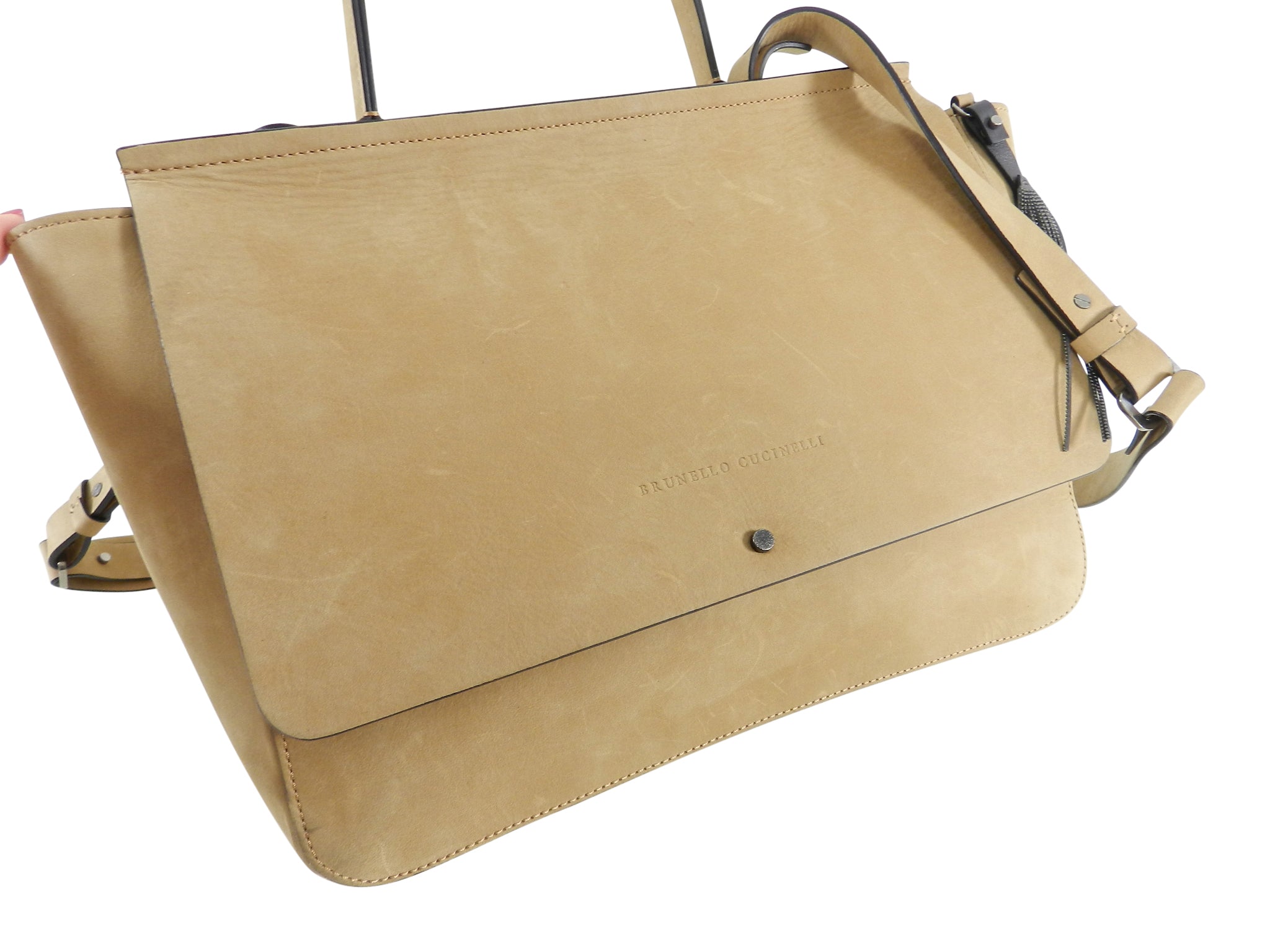 Brunello Cucinelli Genuine Nubuck Leather Crossbody Bag for Women - Light Tan Shoulder Purse - Perfect for Travel, Shopping & Everyday Use