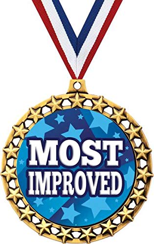 2 1/2 Inch Galaxy Star Most Improved Medal - Award for Sports, School & Recognition Ceremonies - Shining Achievement Prize for Students & Athletes