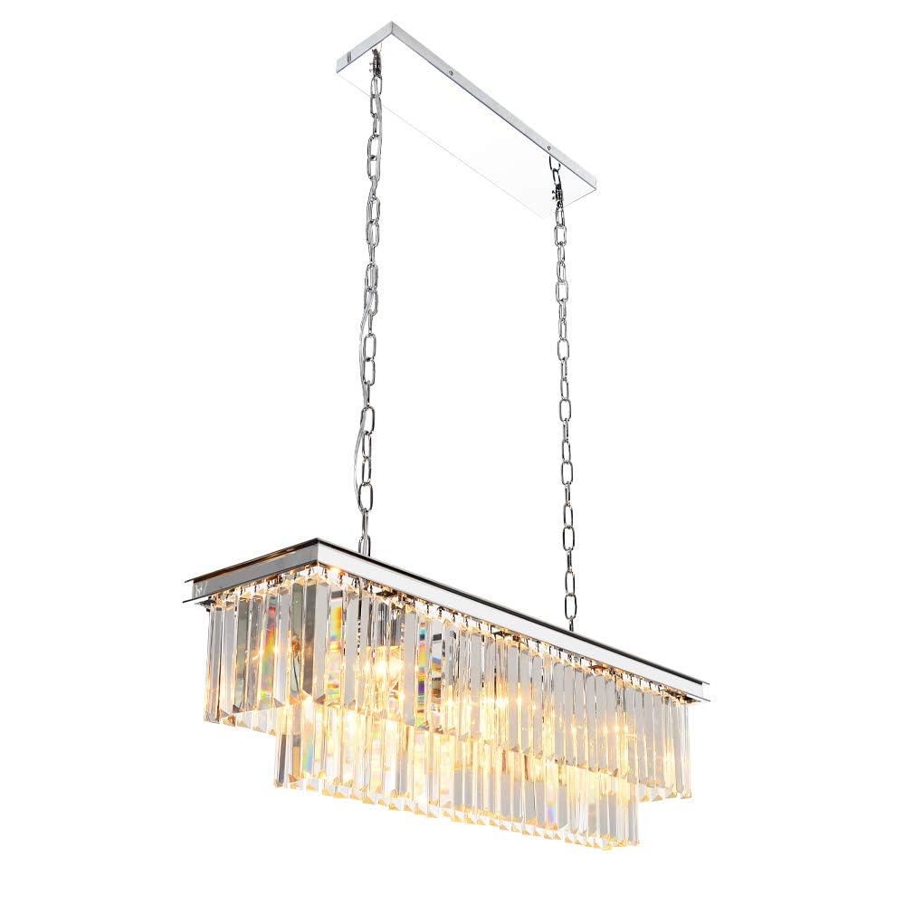 Modern Chrome Rectangle Crystal Chandelier - 39.4