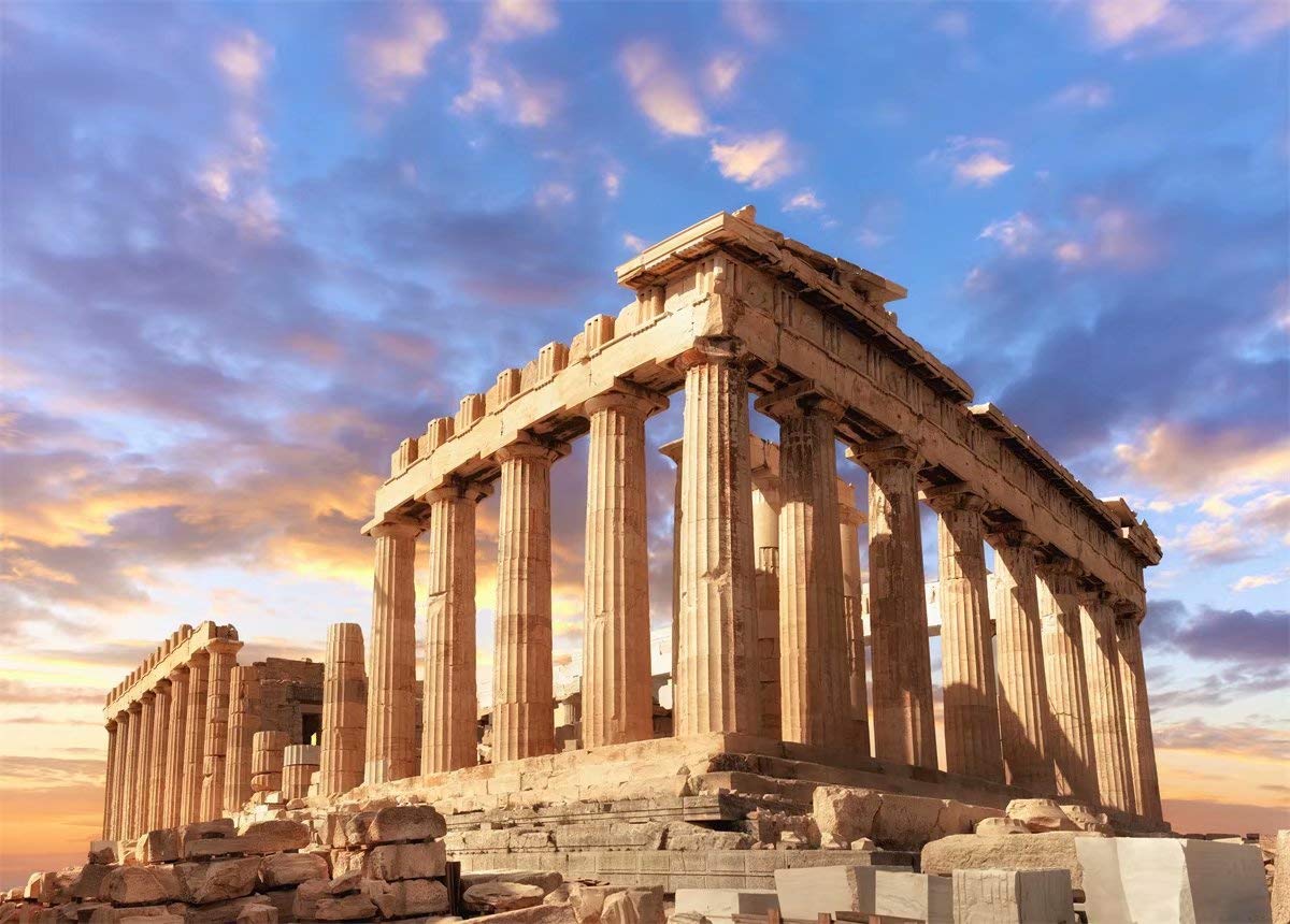 BELECO 10x6.5ft Ancient Greek Parthenon Temple Photography Backdrop - Acropolis Athens Greece Fabric Background for Mythology Themed Parties, Decorations & Photo Props | Perfect for Greek Mythology Events, History Classroom Decor, Themed Photoshoots