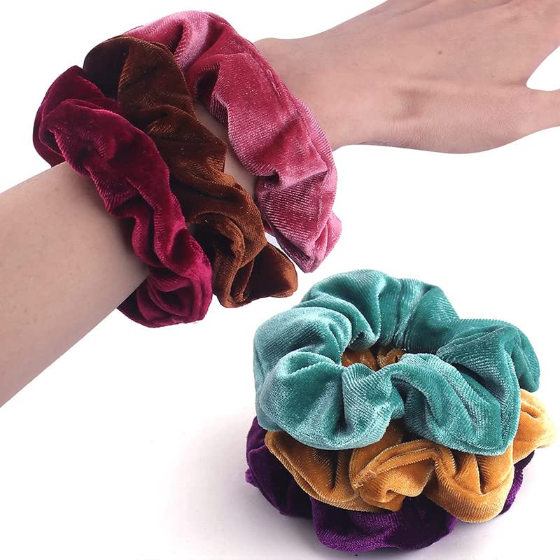 Staila 10-Piece Soft Velvet Hair Scrunchies for Women - Thin & Thick Hair - Fashion Hair Ties & Elastics in 10 Solid Colors - Perfect for Workouts, Office & Everyday Styling