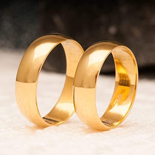 6mm 14K Gold Plated Wedding Ring Set for Couples - Matching His & Hers Wedding Bands, Personalized Engraved Silver Rings - Perfect for Anniversaries, Engagements & Romantic Gifts