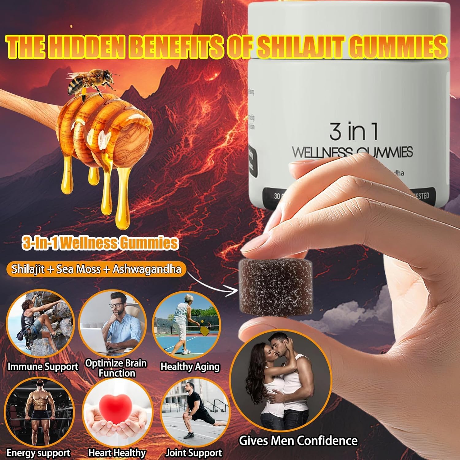 Premium Shilajit Gummies for Men - 3-in-1 Wellness Supplement with Sea Moss & Ashwagandha | Non-GMO, 60 Gummies (2-Pack) | Energy, Immunity & Vitality Boost | Perfect for Workout Recovery & Daily Wellness