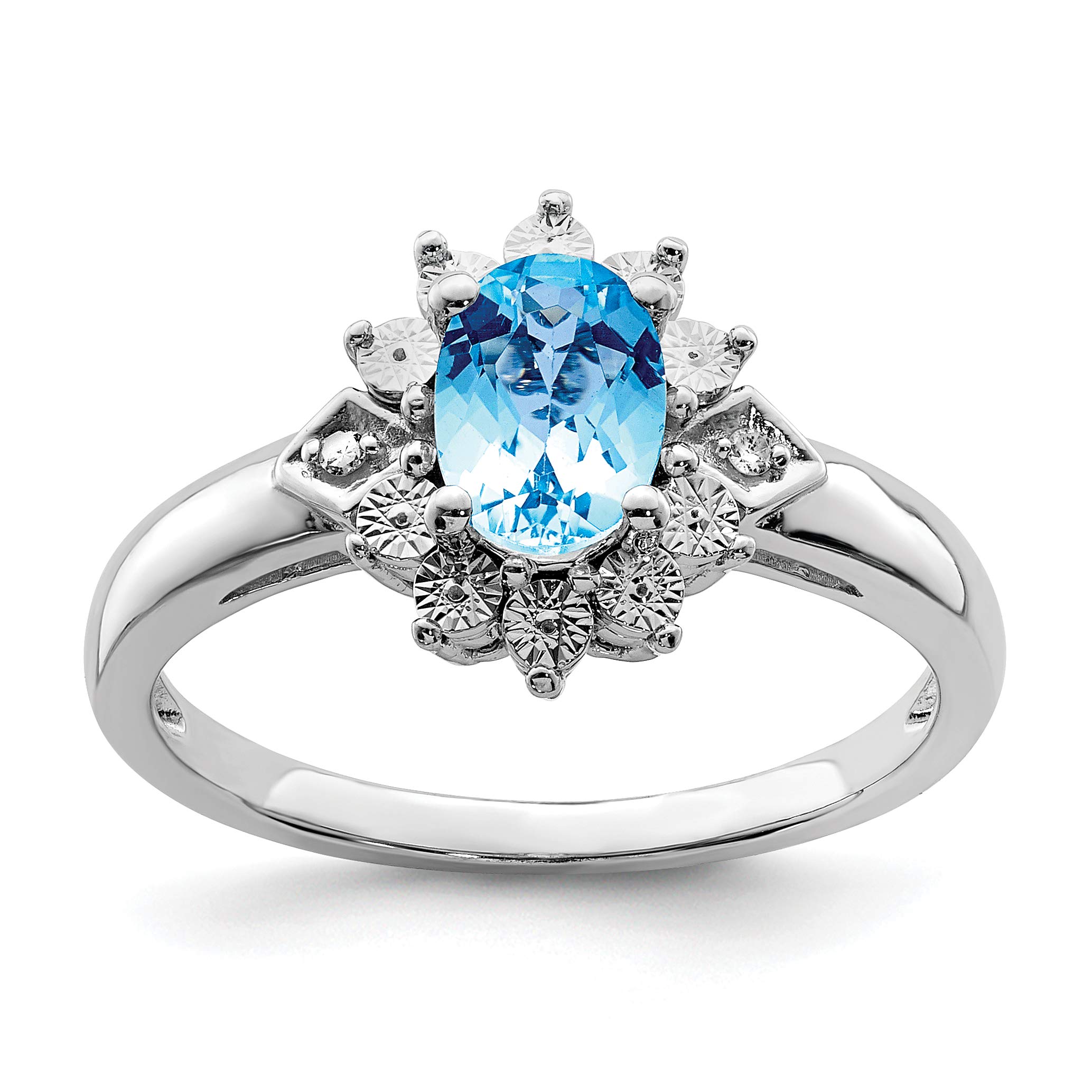 925 Sterling Silver Diamond & Blue Topaz Engagement Ring for Women - 0.84ct (D-F Color, VS Clarity) | Elegant Promise Ring, Anniversary Gift, Wedding Jewelry for Her