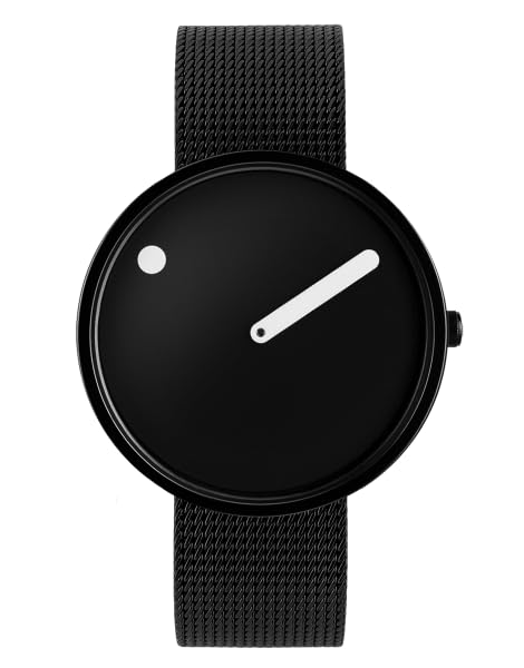 PICTO® 40mm Black Dial Matte Black Mesh Band Watch - Stylish Minimalist Watch for Men & Women | Perfect for Casual Wear, Office & Everyday Use