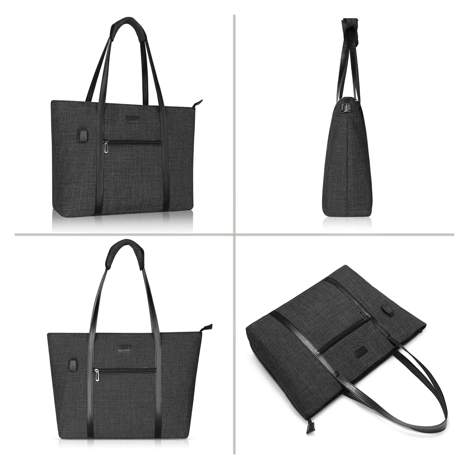 MOSISO 17-17.3 Inch Laptop Tote Bag for Women - USB Charging Port, Compatible with MacBook & Chromebook, Business Work Travel Computer Bag with Small Purse (Black) - Perfect for Office, Commuting & Business Trips