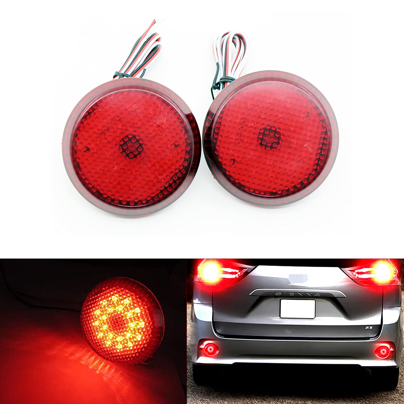 Xinctai 6.8cm Round LED Rear Bumper Reflector Light - Red Lens Tail Brake Lamp for Toyota Sienna, Corolla & Scion iQ xB | Enhanced Night Visibility & Safety Lighting for Cars, Trucks & SUVs