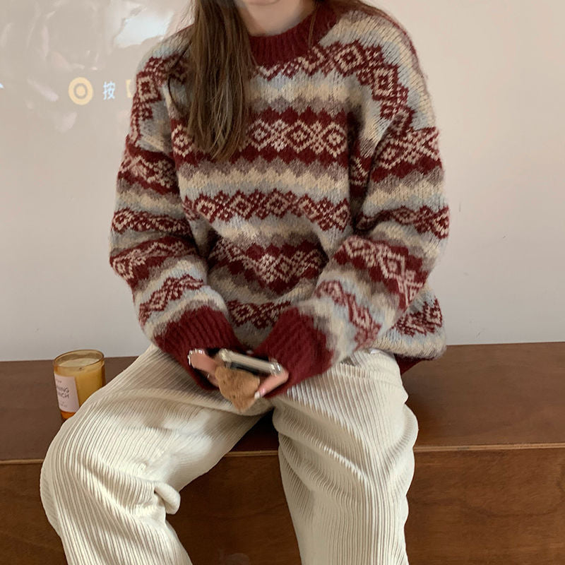 Cozy Christmas Lazy Style Sweater for Women - Winter Warm Oversized Round Neck Pullover 1828 | Perfect for Holiday Parties & Casual Winter Outfits