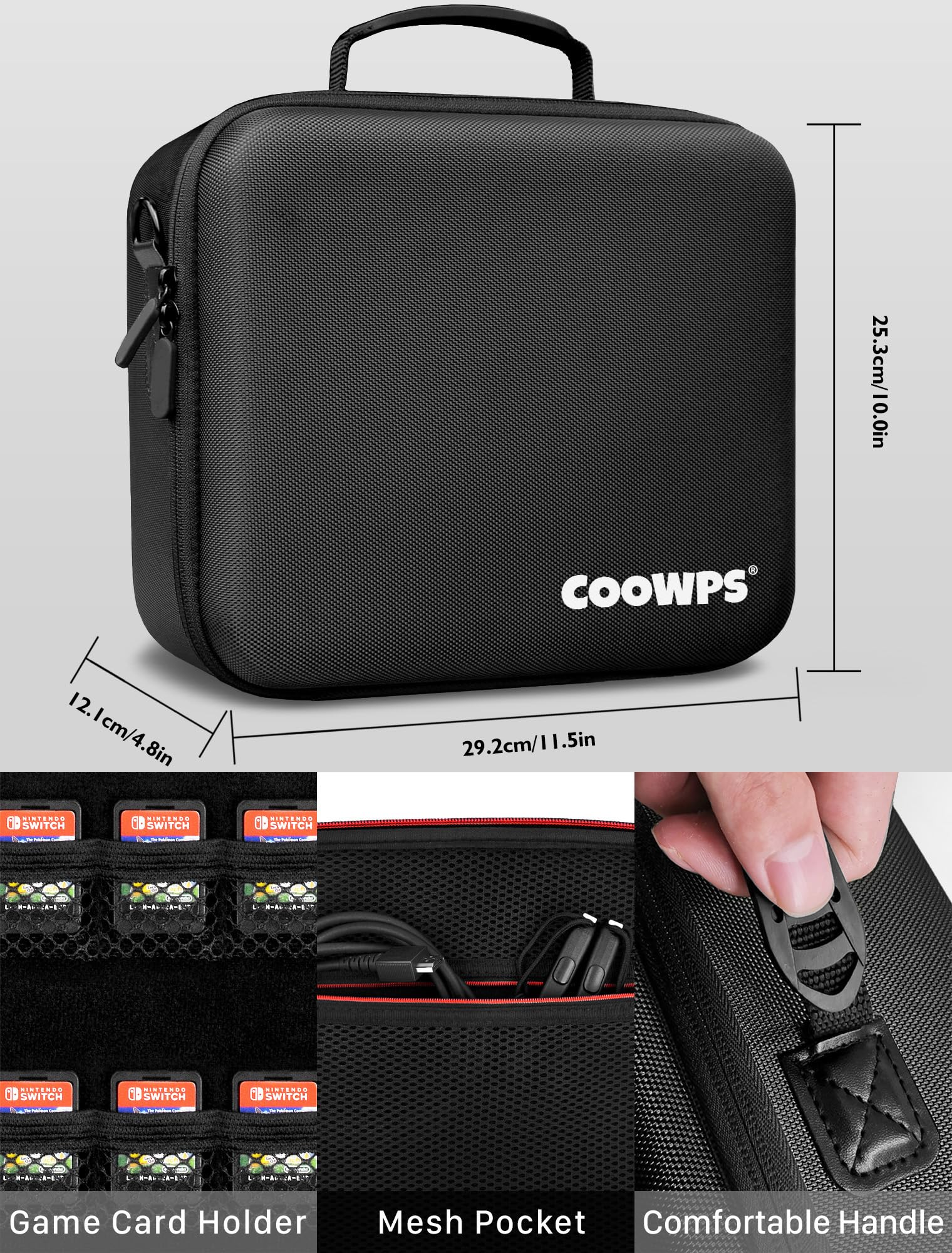 COOWPS Protective Carrying Case for Nintendo Switch & Switch OLED - 21 Game Card Slots, Shockproof Travel Bag with Storage for Pro Controller & Accessories (Black) | Perfect for Gaming On-The-Go & Travel Protection