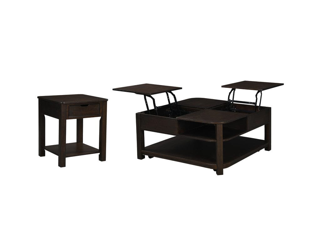 Flora 2-Piece Dark Brown MDF Lift-Top Coffee Table and End Table Set with Storage - Modern Living Room Furniture for Small Spaces, Home Office, and Apartment Decor