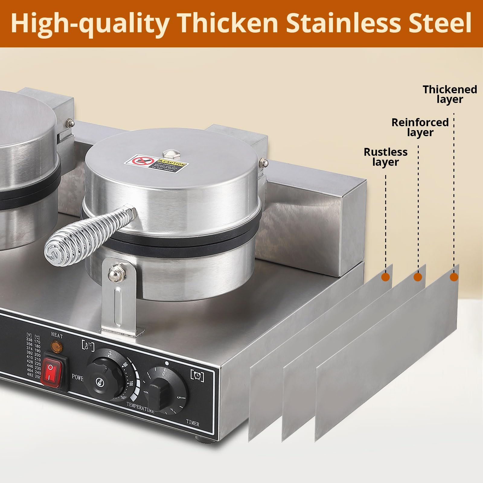 Professional Commercial Waffle Maker Machine - 2600W 110V Non-Stick Griddle with Adjustable Temperature & Timer Control - Perfect for Hotels, Restaurants, Cafes & Breakfast Catering