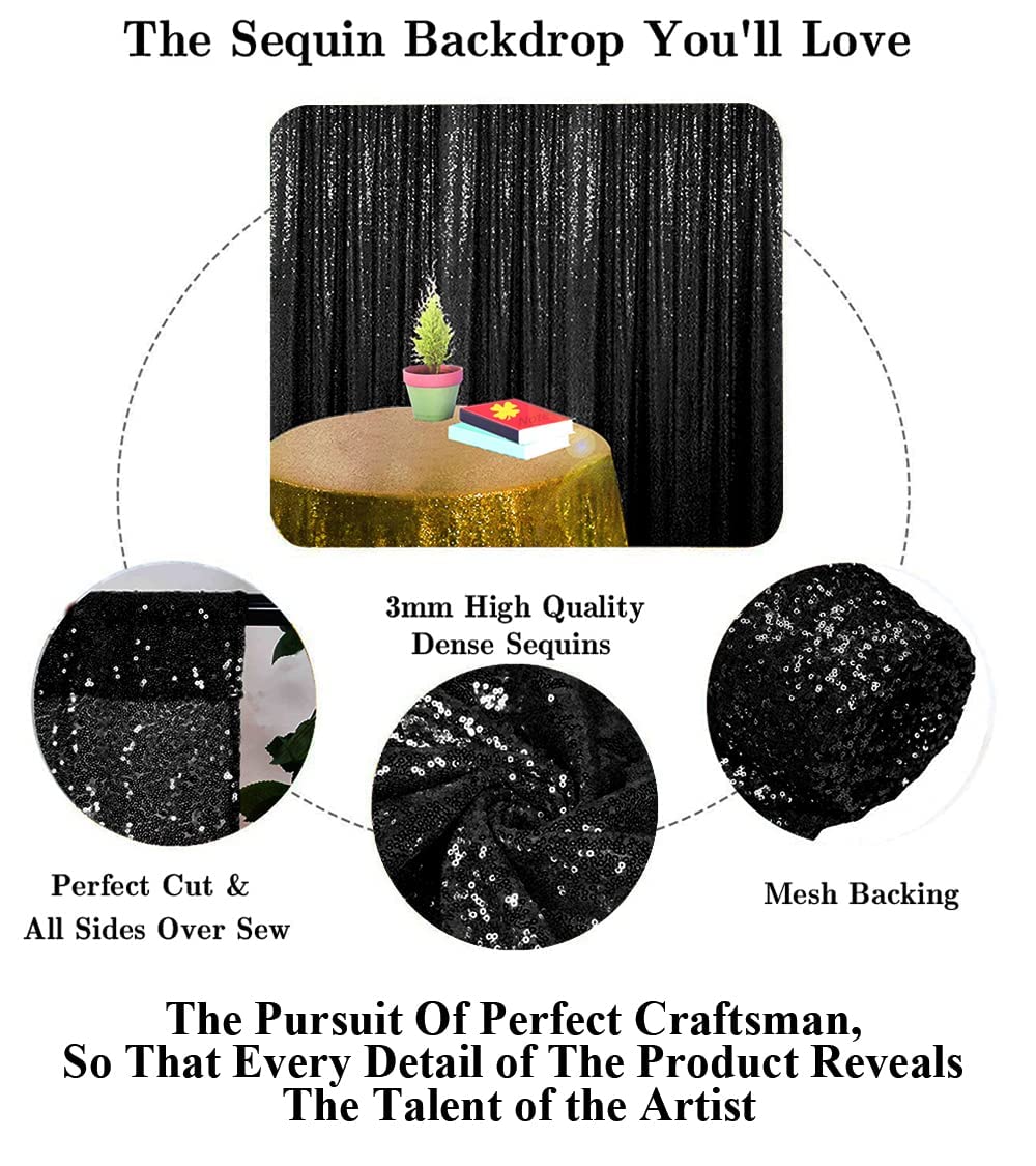 10ftx10ft Sequin Curtain Backdrop - Sparkling Party, Wedding & Photo Booth Decor - Glittery Sequin & Shimmer Backdrop for Events (Black)