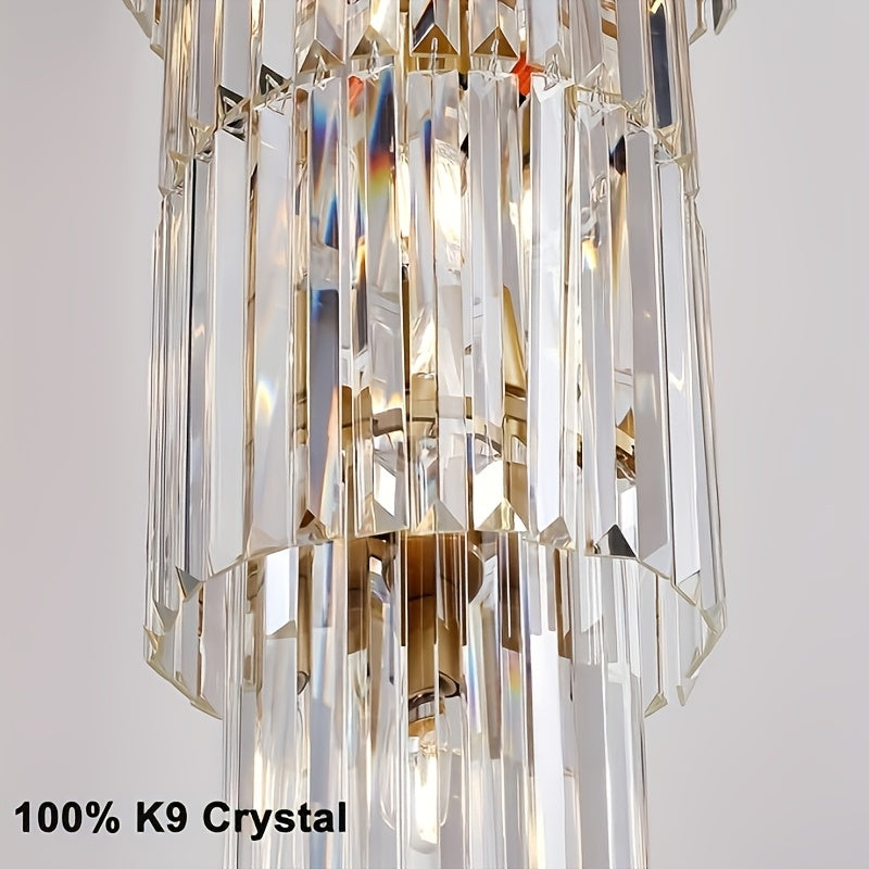 Oly Crystal Staircase Chandelier - Elegant Modern Lighting Fixture for Foyer, Stairwell & Grand Entryway | Dimmable LED Chandelier for Home & Hotel Decor