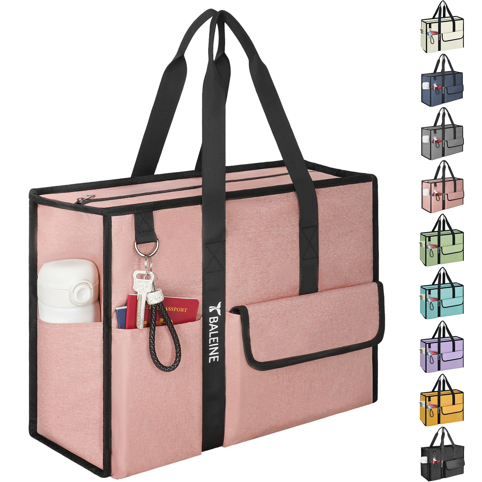 BALEINE Large Foldable Tote Bag with Reinforced Bottom & Pockets - Perfect for Nurses, Travel & Work