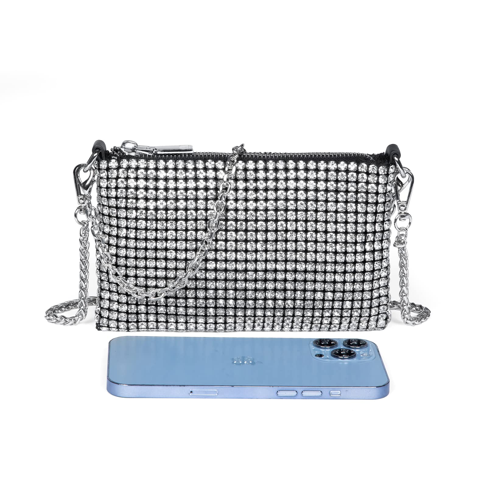 Sparkly Rhinestone Evening Bag for Women - Elegant Silver Clutch Purse for Parties, Weddings & Special Occasions