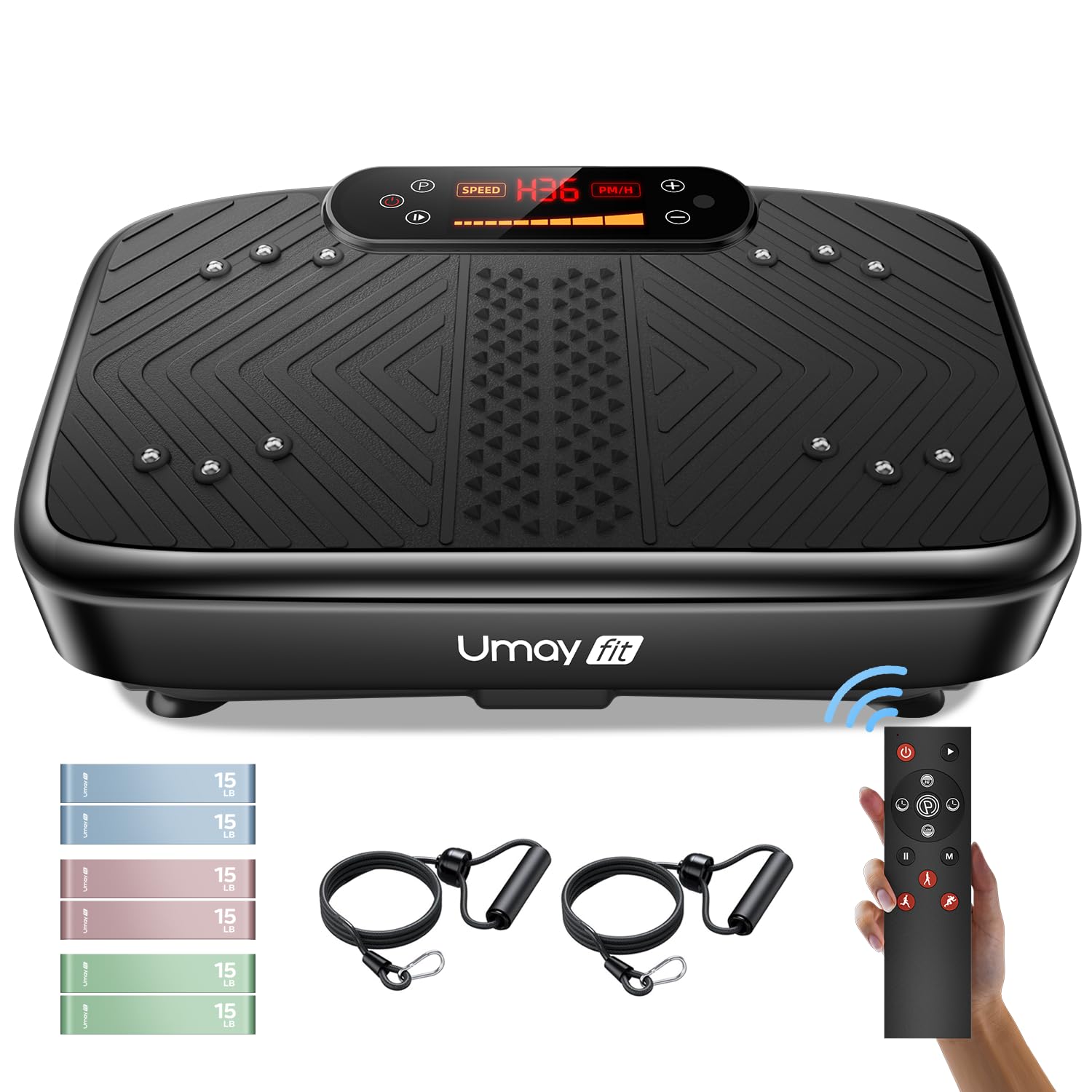 UMAY Vibration Plate with Bands for Home Fitness, Muscle & Circulation - 330LB Capacity for Workouts