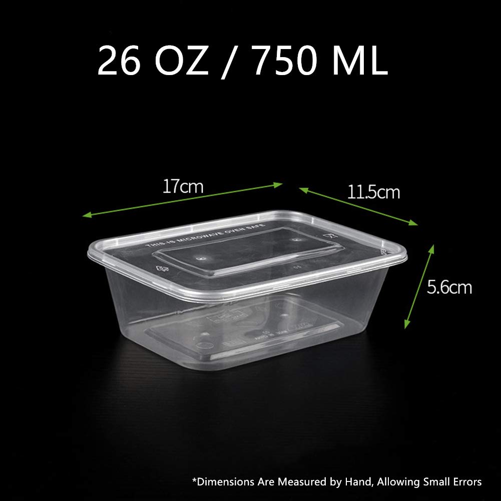 50 Pack HOMEE 26oz Bento Meal Prep Containers with Lids - Reusable Plastic Food Storage Containers, Microwave & Dishwasher Safe, Refrigerator Friendly - Perfect for Meal Prepping, Leftovers, Office Lunch & Mother's Day Gifts (White)