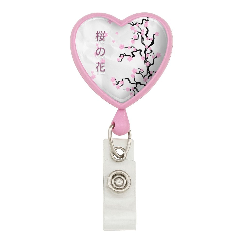Japanese Cherry Blossom Retractable ID Badge Holder - Pink for Office & Events
