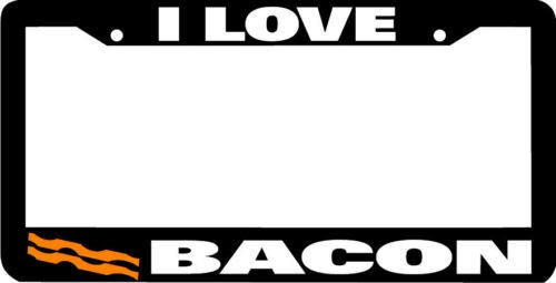 MIABE I Love Bacon License Plate Frame for US & Canada Cars - Durable Metal Plate Holder for Front & Rear Bumper - Perfect Gift for Bacon Lovers & Car Enthusiasts