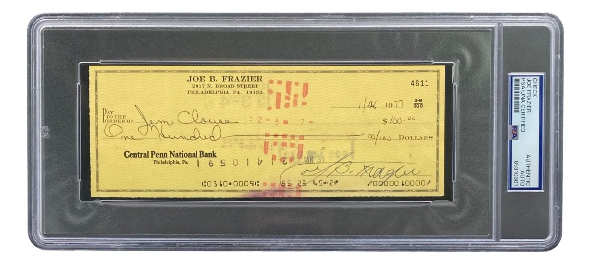 Joe Frazier Autographed Boxing Memorabilia - PSA/DNA Certified Signed Bank Check #4611 - Perfect for Collectors, Sports Fans & Boxing Enthusiasts