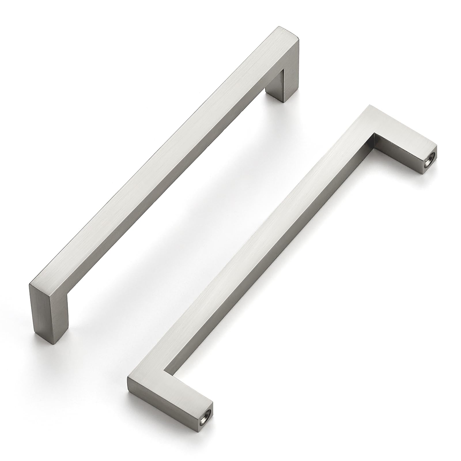 10 Pack Brushed Nickel Cabinet Handles - 5 Inch Hole Center Square Bar Pulls for Kitchen Cabinets & Drawers - Durable Solid Cabinet Hardware for Modern & Traditional Kitchens (Perfect for Home Renovation & DIY Projects)