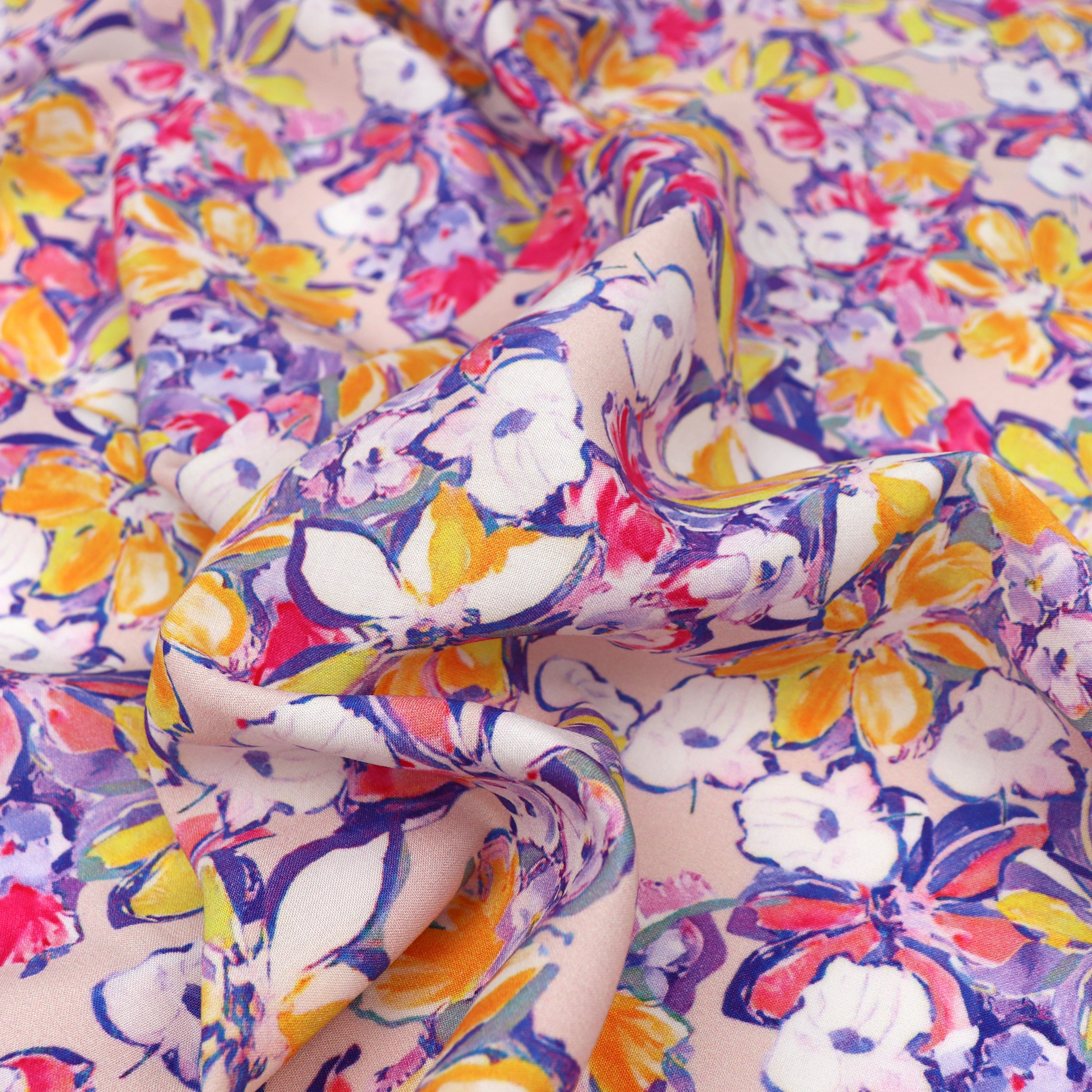 Viscose Lawn Fabric with Lenzing™ EcoVero™ Fibers | Floral Collage Print | Eco-Friendly Dress Material for Summer Dresses & Blouses