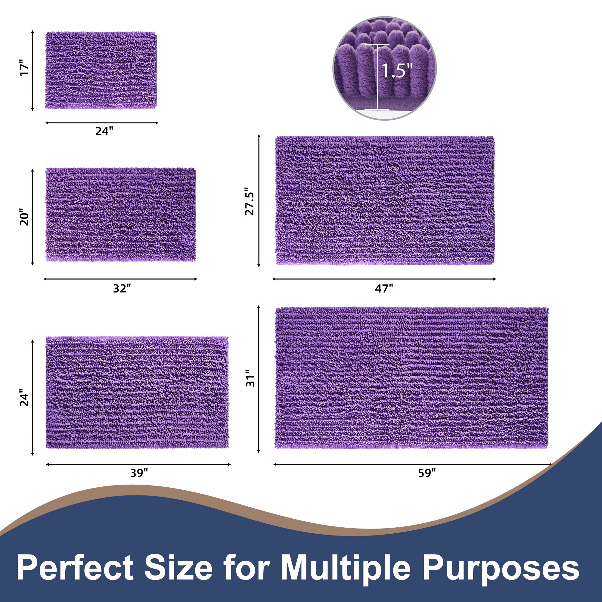 FLOLEOPA Soft Plush Microfiber Bathroom Rugs - Ultra Absorbent Non-Slip Shower Mat, Machine Washable Bathroom Floor Mats for Tub & Shower (27.5x47 Inches, Lavender) - Perfect for Bathroom Safety and Comfort