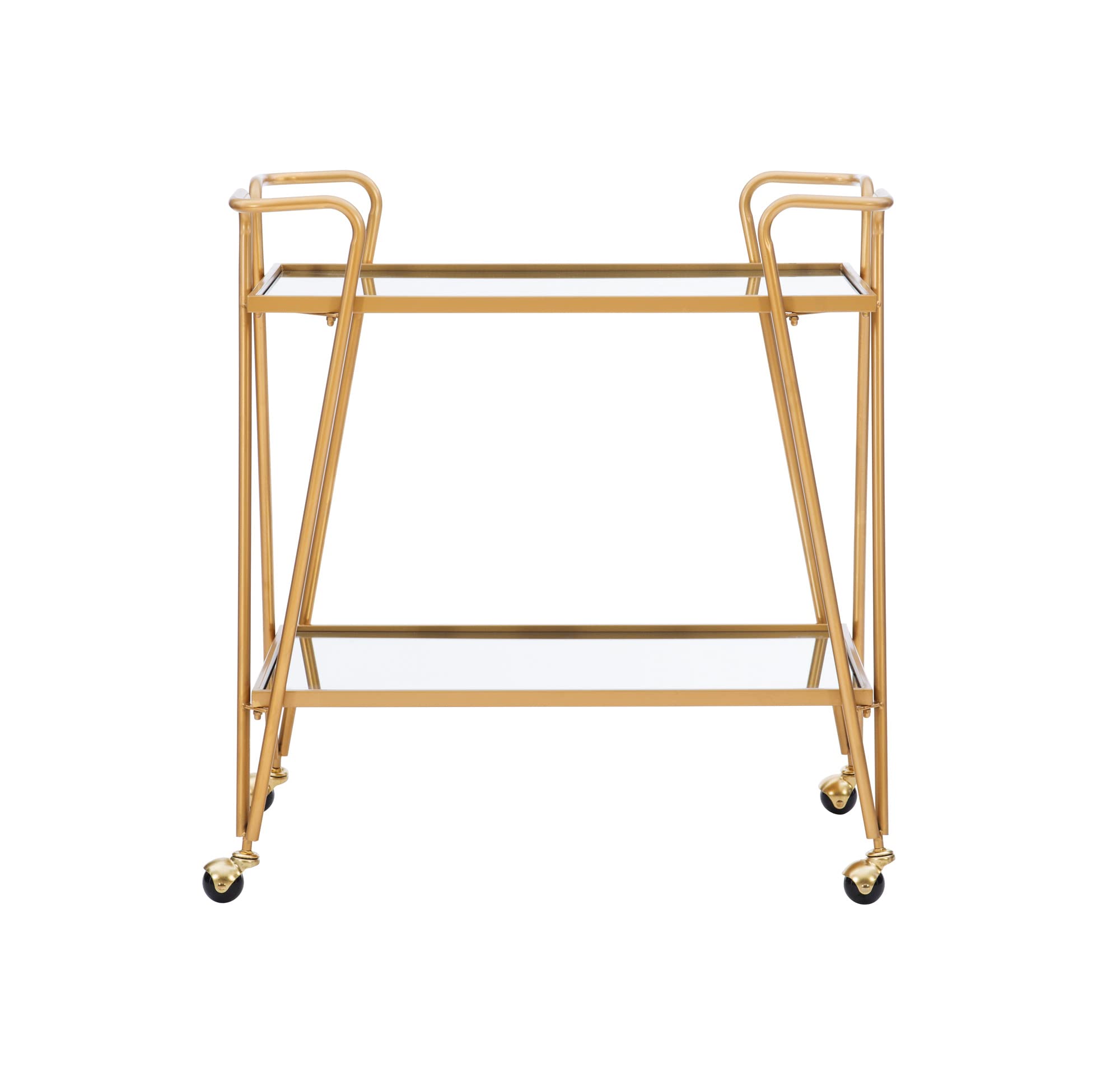 Linon Gina Mid-Century Bar Cart with Wheels - Gold Metal Rolling Drink Cart for Home Bar, Living Room, Kitchen & Outdoor Entertaining