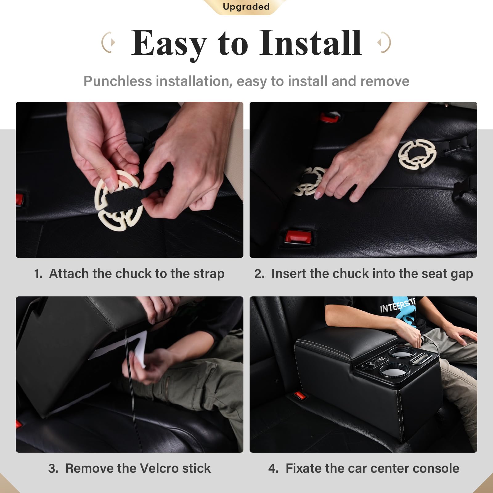Universal Car Center Console Organizer - Rear Bench Seat Storage with Cup Holders & Phone Holder, Black Automotive Armrest Box for Cars, SUVs & Trucks - Perfect for Road Trips, Family Travel & Daily Commute