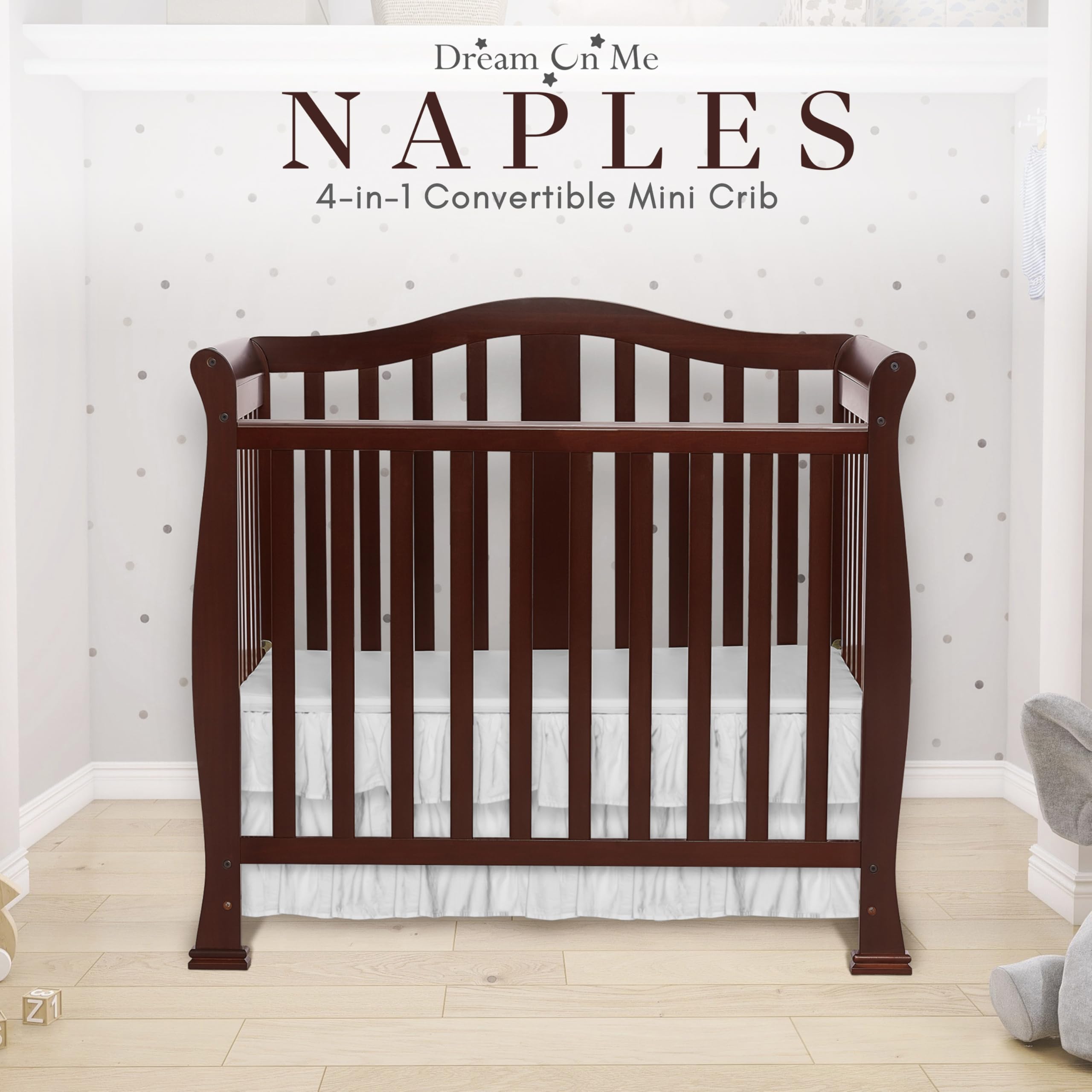Dream On Me Addison 4-in-1 Convertible Mini Crib - Espresso Finish | Greenguard Gold Certified | Non-Toxic New Zealand Pinewood | Includes 1