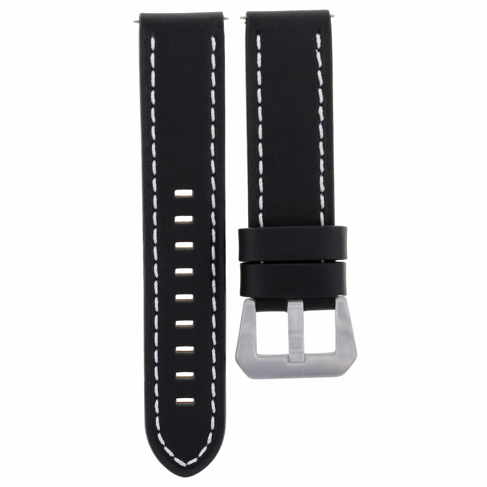 20mm Genuine Leather Watch Band Strap for Panerai Marina Luminor Radiomir - Black with White Stitching | Replacement Watch Strap for Men | Perfect for Business, Casual & Formal Occasions