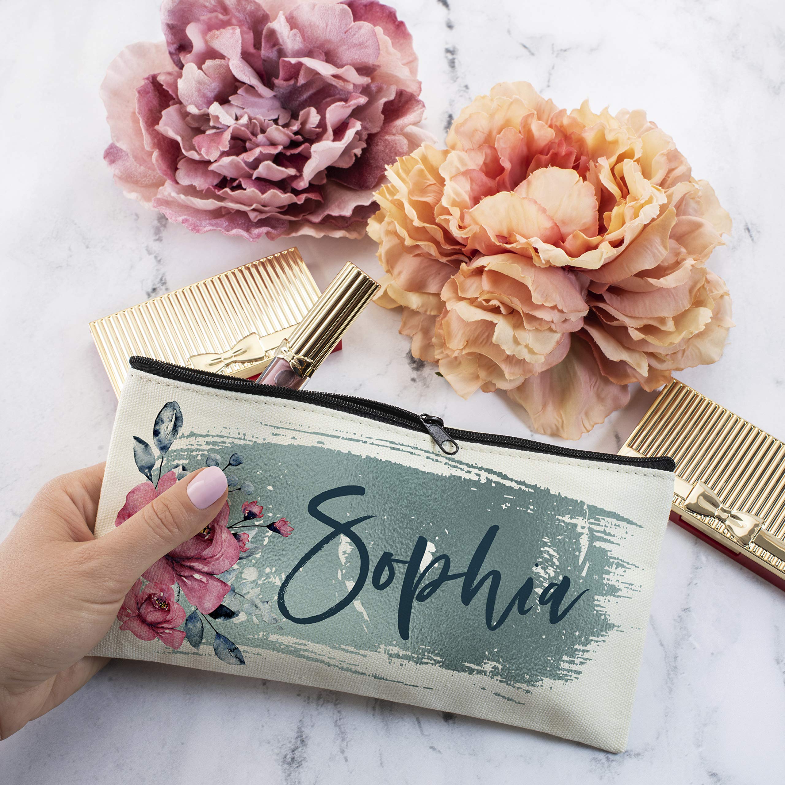 Personalized Monogrammed Makeup Bag for Women - Custom Cosmetic Pouch with Name - 9 Color Options - Perfect Bridesmaid Proposal Gift, Bachelorette Party Favor & Travel Essential