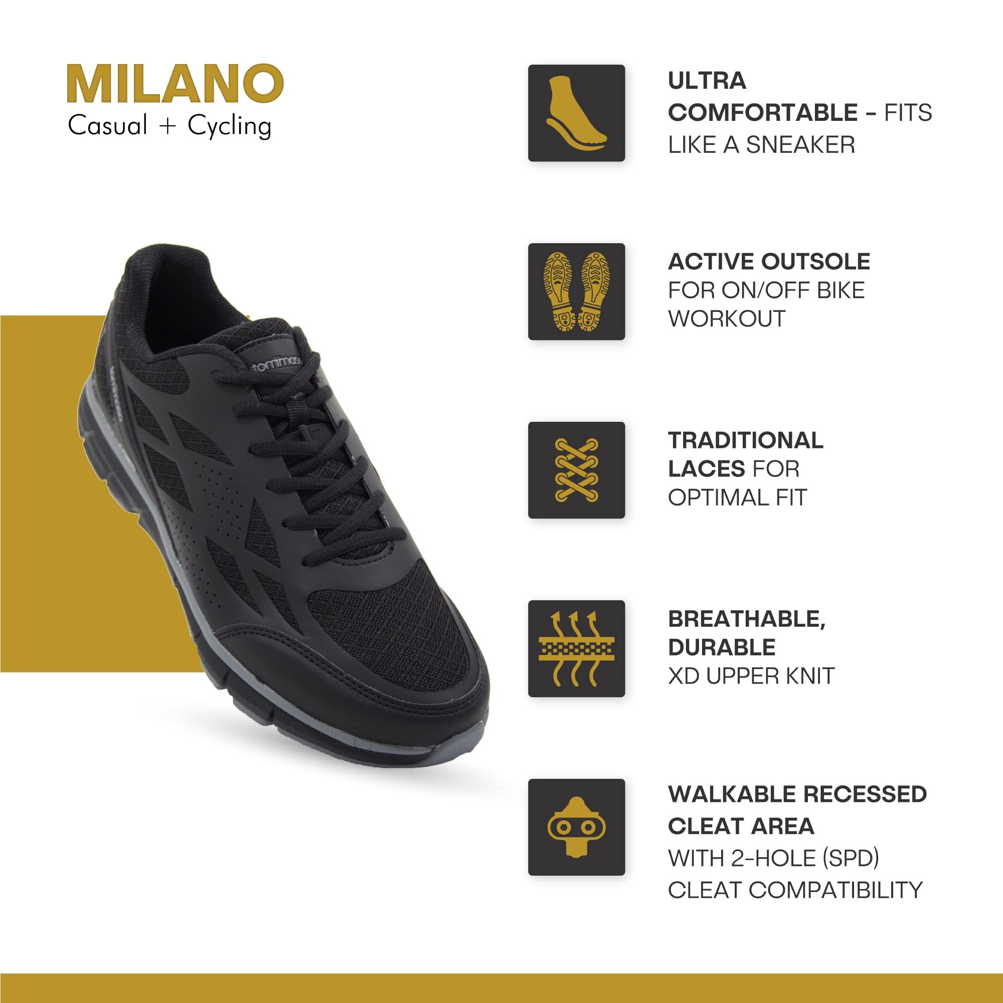 Tommaso Men's SPD Cycling Shoes for Indoor & Road Biking - Comfortable Walkable Gravel Bike Shoes with Pre-Installed Cleats - Perfect for Spin Class, Commuting & Outdoor Cycling