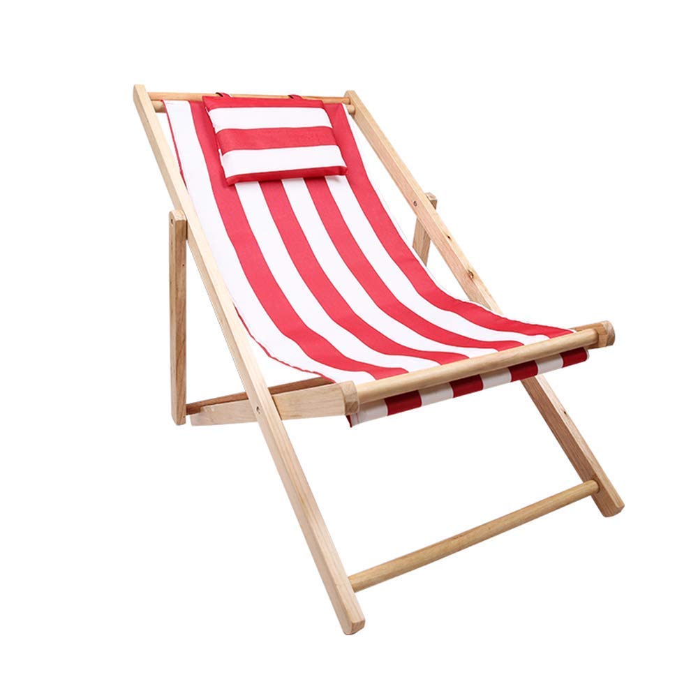 CHUNSHENN Wooden Beach Chair with Canvas Seat - Portable Outdoor Deck Chair for Garden, Patio, Poolside & Living Room - Perfect for Relaxing, Sunbathing & Working on Laptop