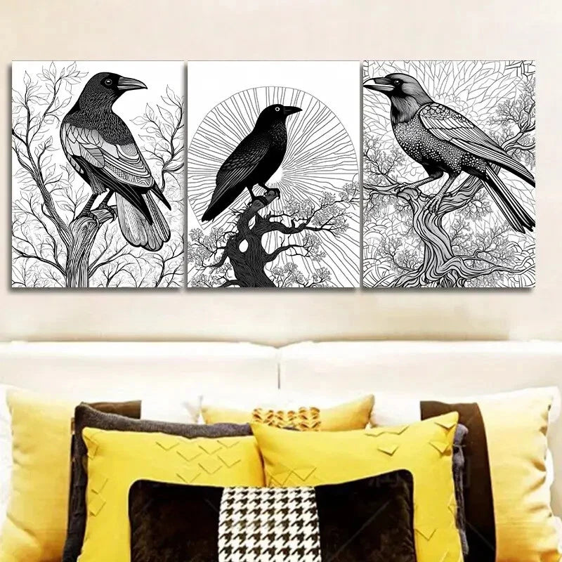 3pcs Psychic Crow Wall Art Set - Framed Canvas 40x60cm - High Quality Print - 100% Australian Made - Ready to Hang - Perfect for Living Room, Bedroom & Office Decor