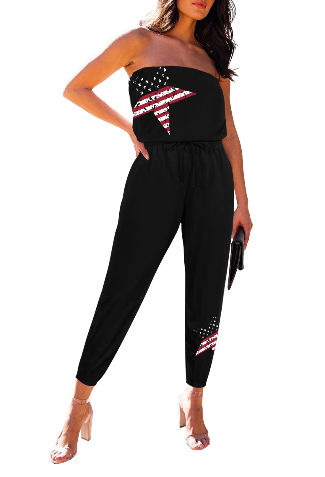 VamJump Women's Strapless Jumpsuit - Casual Loose Fit Off Shoulder One Piece Romper for Summer Beach, Party & Vacation Outfits