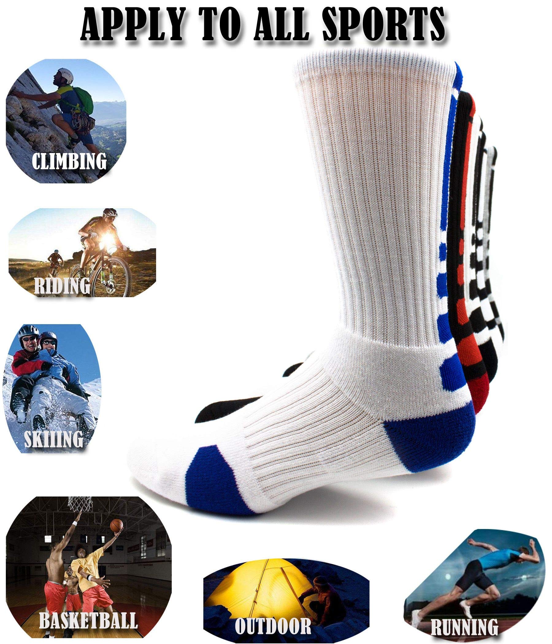 MITVR Basketball Socks - 5 Pack Cushioned Compression Crew Socks for Men, Women & Kids - Breathable Athletic Sports Socks for Basketball, Running, Gym & Workout